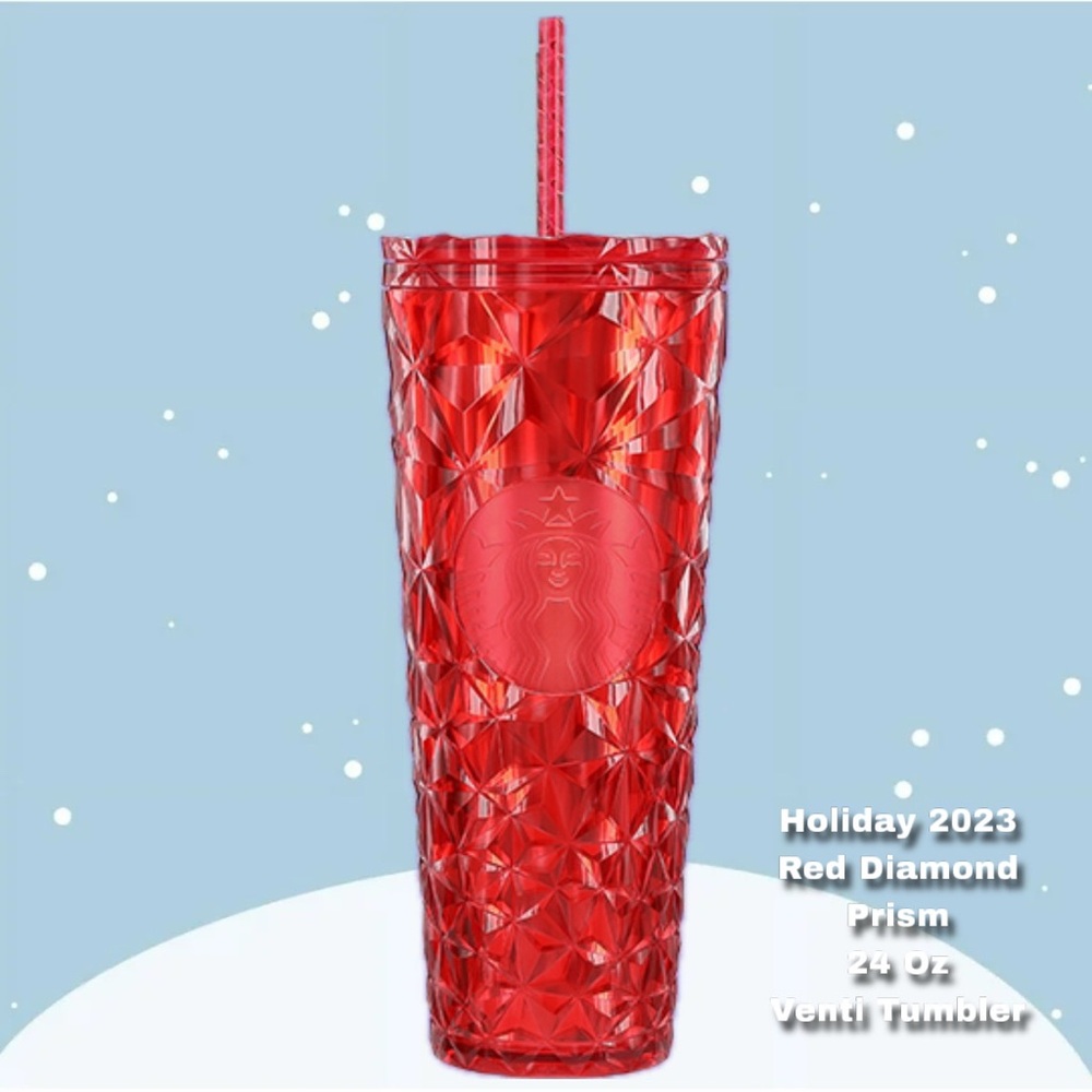 NWT Starbucks Red 24 Oz Venti Diamond Prism Tumbler Limited Edition Holiday 2023